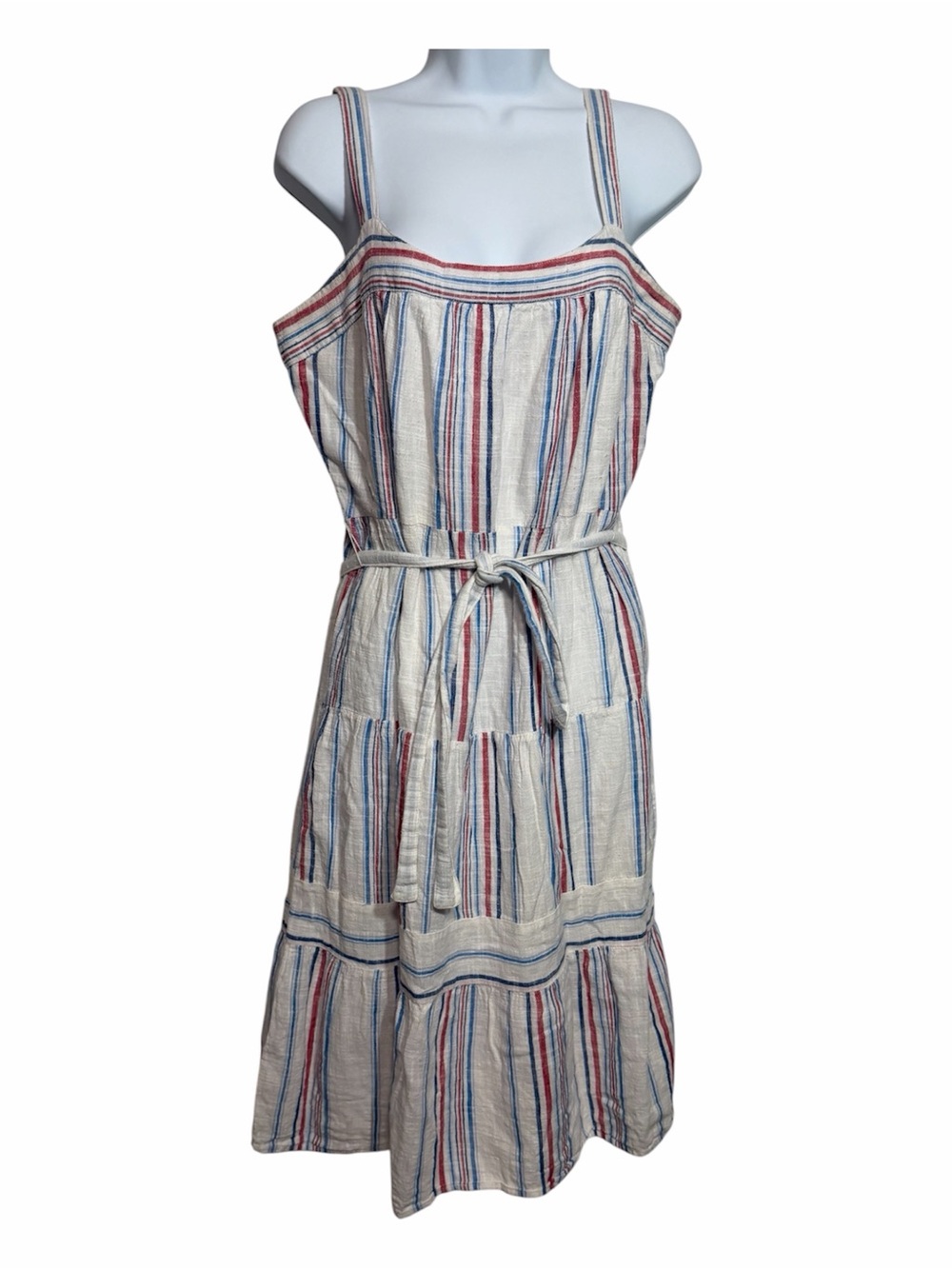 Gap Striped Tie-Waist Sundress Midi Size Medium Patriotic Red White Blue Summer